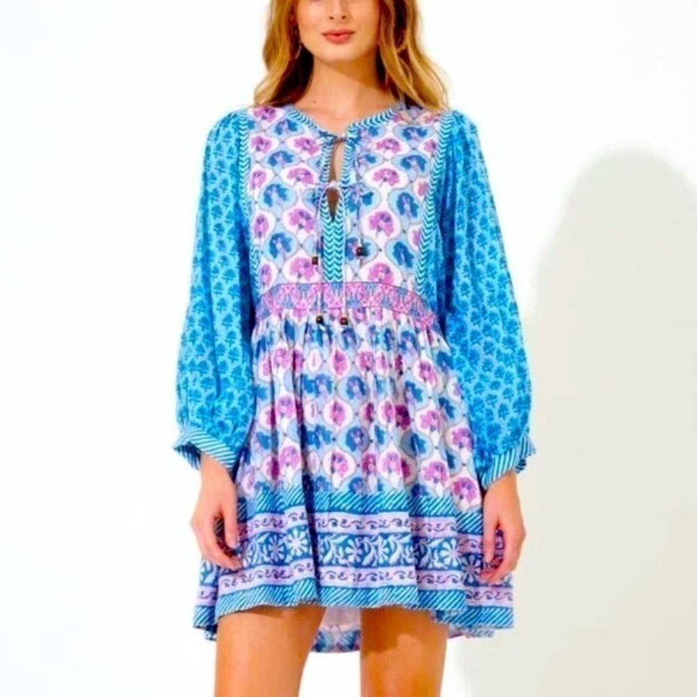 OLIPHANT Double Tie Front Balloon Sleeve- Iris Blue Size XS MSRP $215